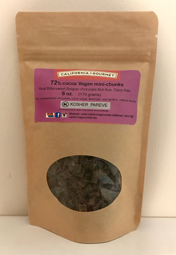 Wholesale 4lb - 5 lb bulk bags of chocolate:  •72%-cocoa mini-chunks or • 5 lb bulk bags soy-free mini-chips or Mega Chunks $6.00 - $6.50/lb