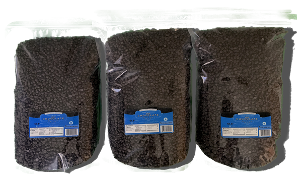 Kosher for Passover Wholesale 5 lb bulk bags of 48%-cocoa chocolate chips $9/lb  • 45%-cocoa chocolate:  •72%-cocoa mini-chunks or • 5 lb Mega Chunks  $7/lb